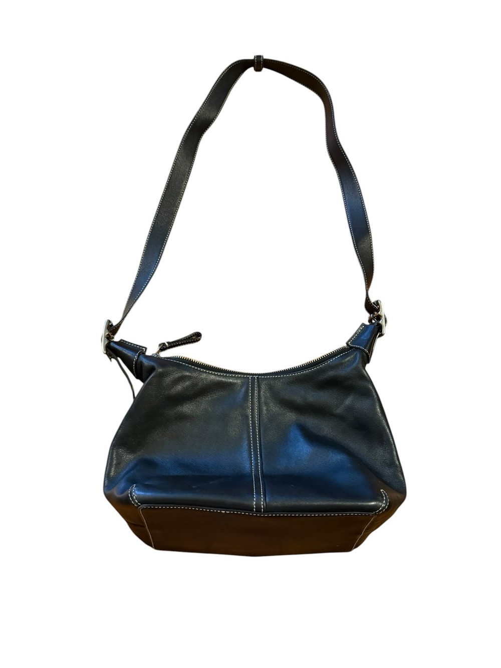 Coach black Leather Crossbody Shoulder Bag with White Stitching - Picture 3 of 6